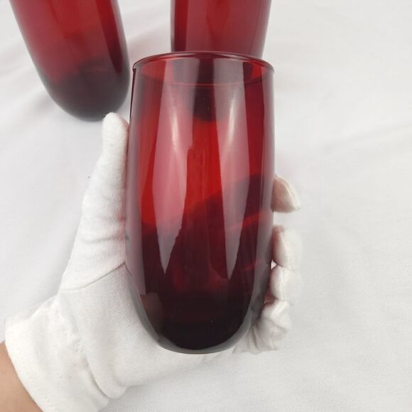 Vintage Anchor Hocking Royal Ruby Red Depression Glass Drinking Tumbler Set of 3 - Picture 3 of 8